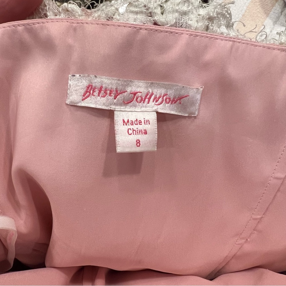 Vintage Betsey Johnson Lace Pink Strapless Mini Dress Lacey Tea Party Tulle Bow - Picture 11 of 14